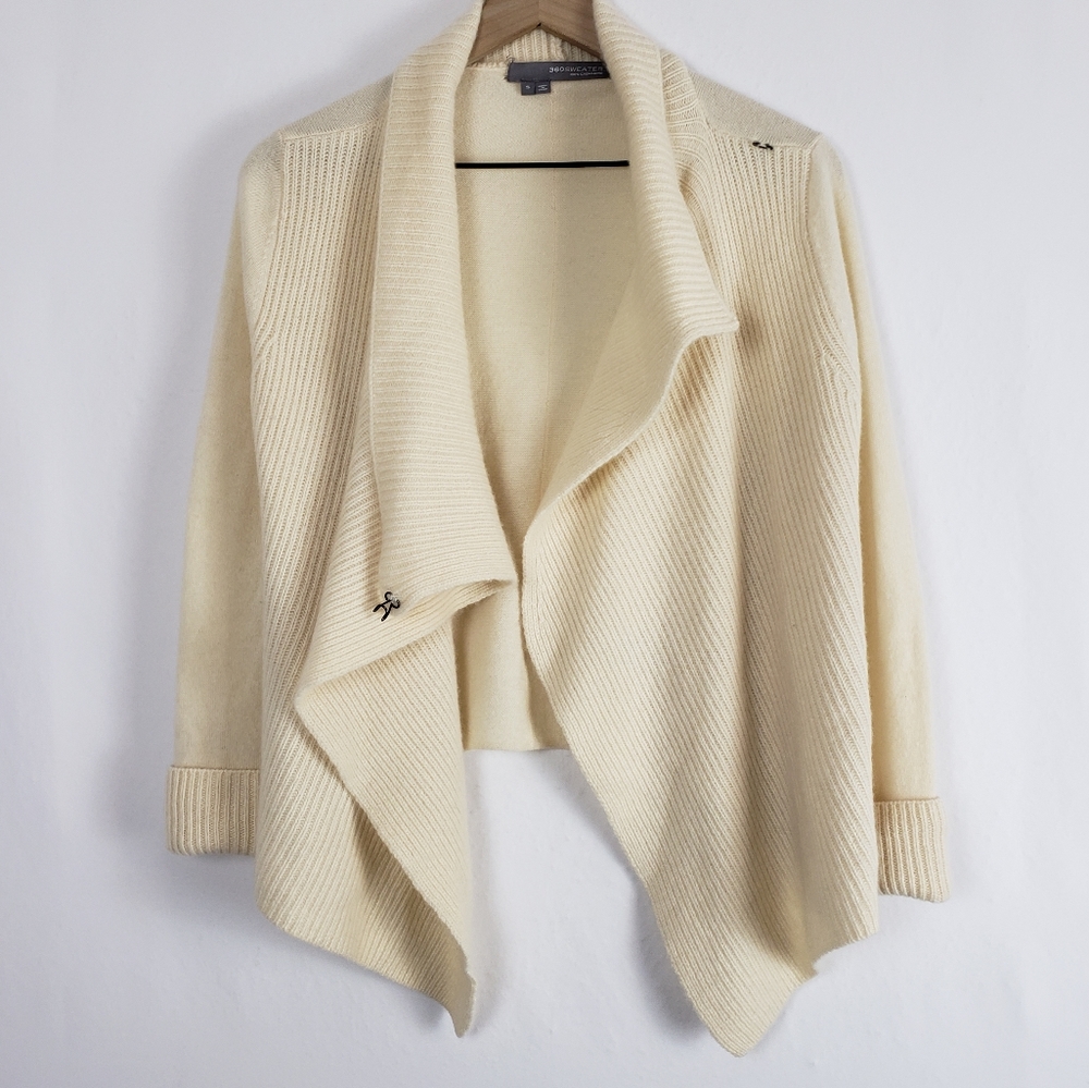 360 Cashmere Sweater Cream Drape Cardigan sz Sm